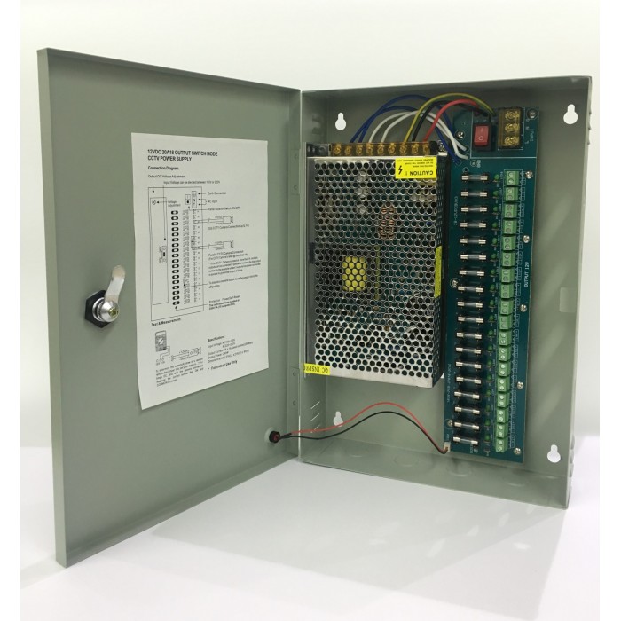 AMR-1218C-20A Τροφοδοτικό 220Vac / 12Vdc / 20A / 18 κανάλια × 1A με ασφάλεια